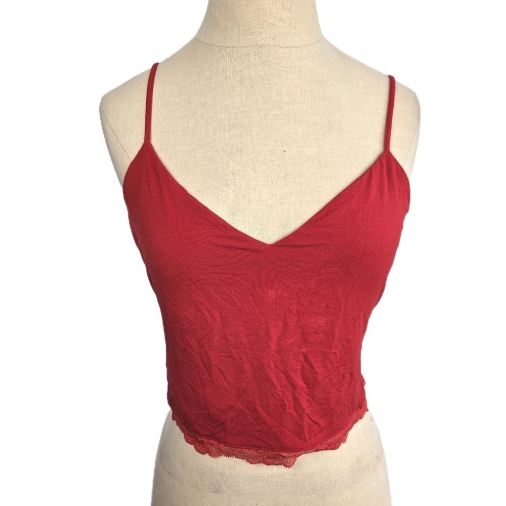 Victoria's Secret Red Cropped Modal Cami Lace Back Camisole Top Size S Lingerie